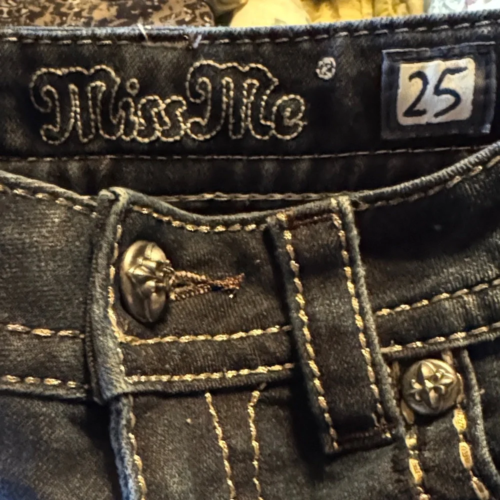 Miss Me Dark Blue Embroidered Bootcut Jeans with Gold Accents - Picture 9 of 12
